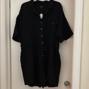Madewell Black Collared Button-Down Romper